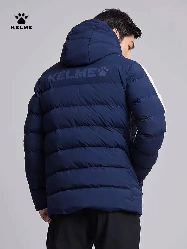 KELME Winter Men's Cotton Jacket Hooded Short Warm Coat Training Sports Team Uniform Women Padded Outwear 8261MF1013