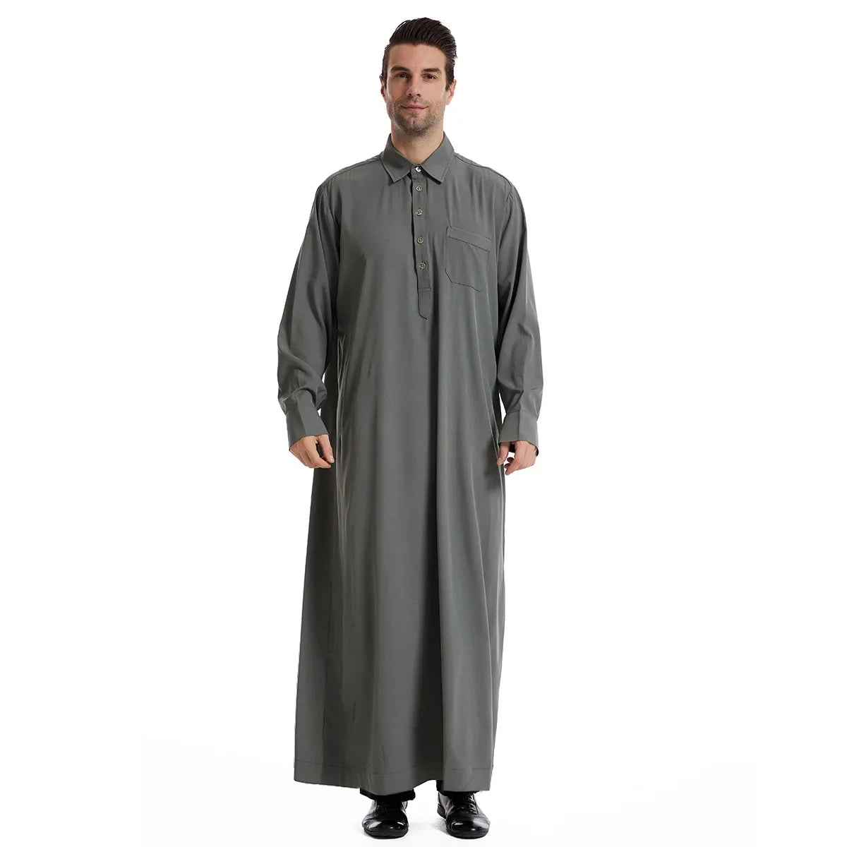 New Style Muslim Lapel Button Robes for Middle Eastern Turkish Men Dubai, United Arab Emirates Saudi Arabian Ethnic Muslim Robes - Aurex