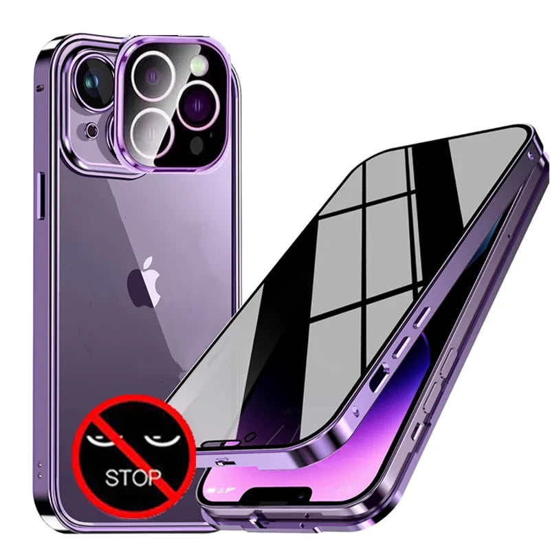 Double Glass Anti-Peep Privacy Magnetic Adsorption Case, Camera Lens Protection Cover, iPhone 16, 15, 14 Pro Max, 16Plus, 16Pro