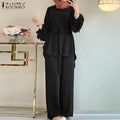 Muslim Women Matching Sets Long Sleeve Solid Color Tops And Loose Pant Suits Elegant Fashion Casual Tracksuit Kaftan - Aurex