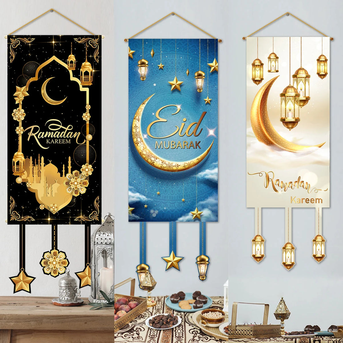 Eid Mubarak Decoration 2025 Hanging Flag Ramadan For Home Door Islamic Muslim Party Decor Ramadan Kareem Banner Eid Al-Fitr Gift