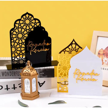 3pcs Acrylic Islamic Tabletop Decor Ramadan Kareem Mosque Castle Craft Diy Table Ornament Eid Mubarak Decoration 2025 For Home