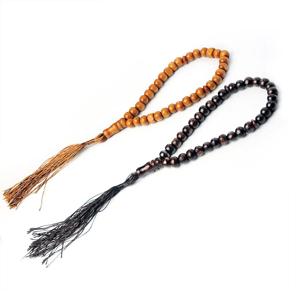 Wood Tasbih Prayer Beads 99 Muslim Prayer Beads Islamic Handheld Prayer Beads Muslim Rosary Beads Bracelet with Tassel