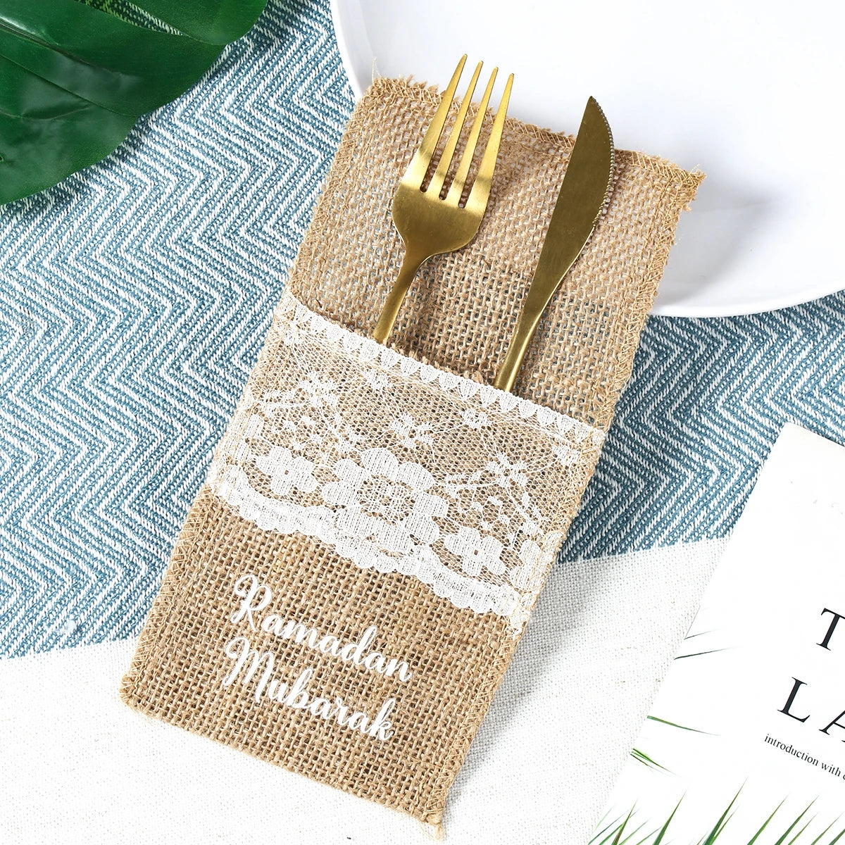 EID Mubarak Decoration Burlap Cutlery Bags Ramadan Decor 2025 Cutlery Bag Ramadan Kareem Islamic Muslim Party Eid Al Adha Gifts