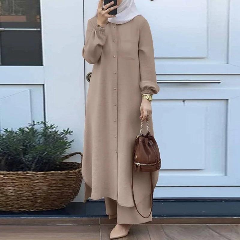 Eid Two-Piece Set – Women's Shirt with Pocket & Wide-Leg Pants | Modest Ramadan Outfit - Aurex