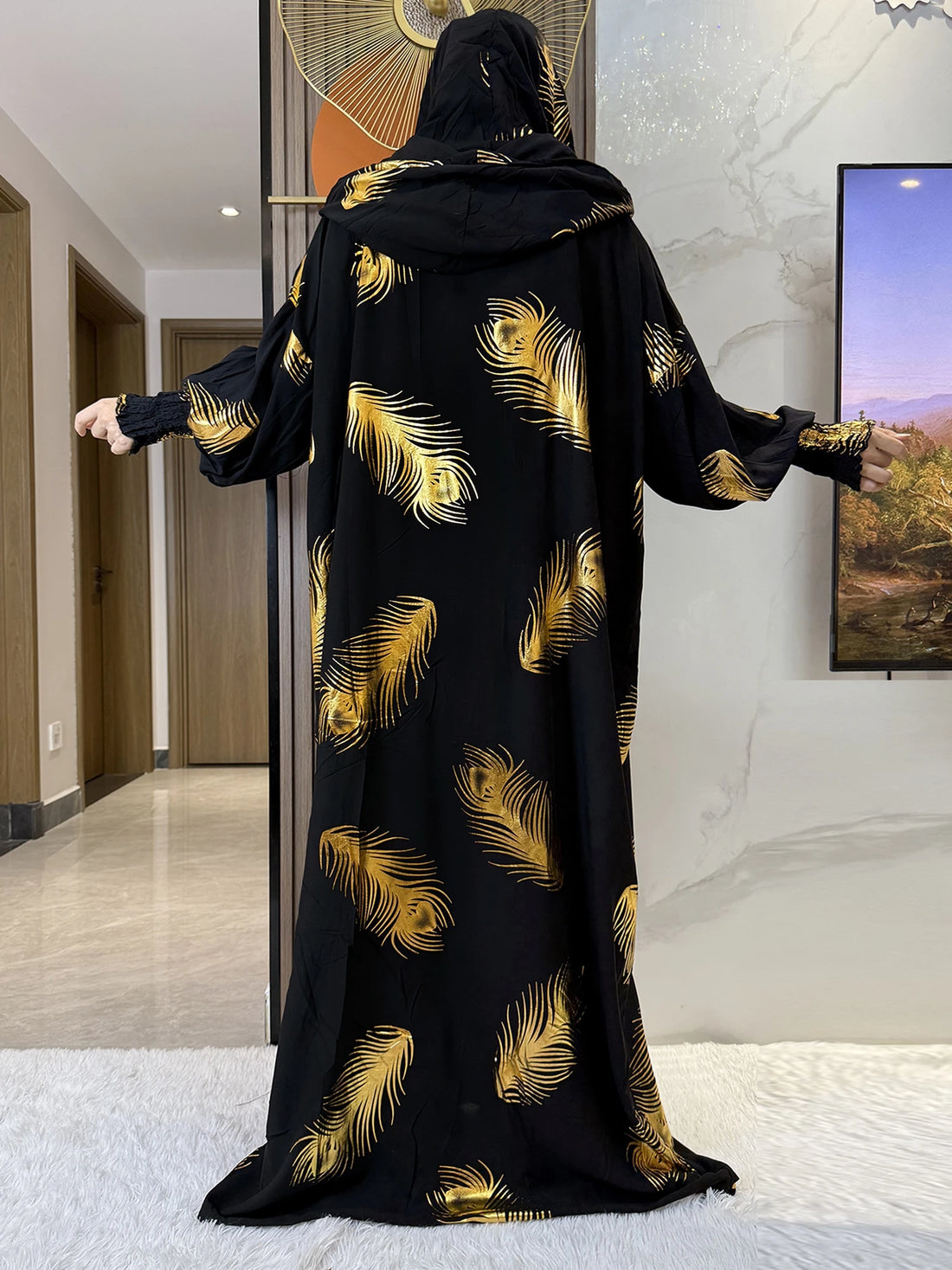 Muslim Black Abaya Cotton Pullover Two Hat Women Eid Hooded Long Maxi Dress Turkey Kaftan Arab Robe Islamic Hijab Dubai Clothing