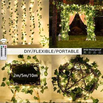 Flower Green Leaf String Light Artificial Vine Fairy Lights Battery/USB Power Christmas Garland for DIY Party Weeding Home Decor