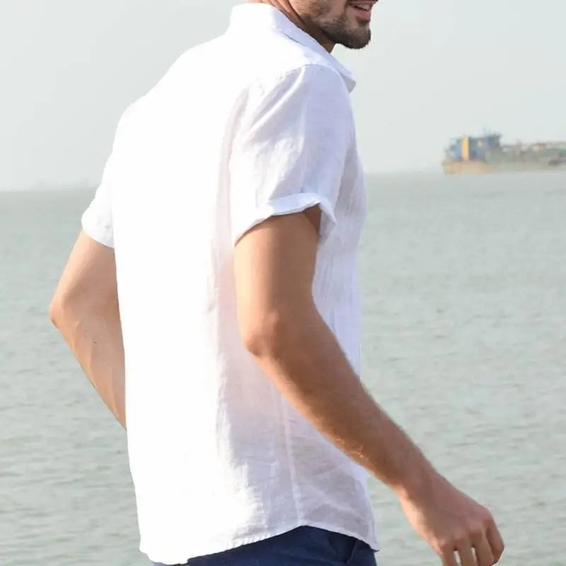 Summer Cotton Linen Shirts For Men Casual Short Sleeved Shirts Blouses Solid Turn-Down Collar Formal Beach Shirts Male Clothing