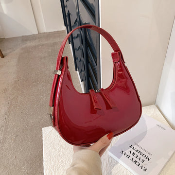 Half Moon Bag Vintage PU Leather Small Handbag Luxury Brands Women Shoulder Bags Retro Red Ladies Armpit Purses Girls Mini Totes