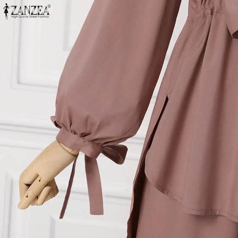 Muslim Women Matching Sets Long Sleeve Solid Color Tops And Loose Pant Suits Elegant Fashion Casual Tracksuit Kaftan - Aurex