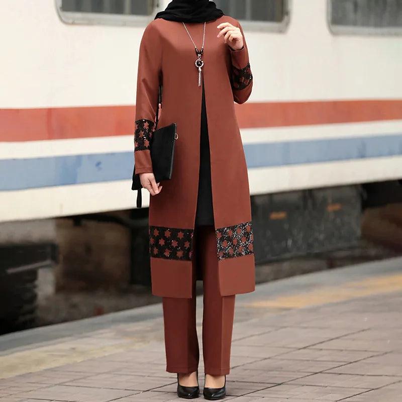 Casual Tracksuits for Women, Wide Leg Pants Sets, Long Sleeve Blouse, Muslim Abaya, Turkey Kaftan, Eid Arab, Autumn Fashion - Aurex