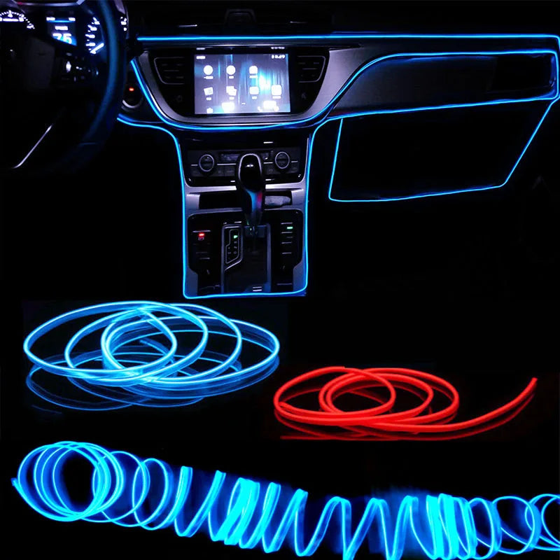 1M/3M/5M Car Interior Led Decorative Lamp EL Wiring Neon Strip For Auto DIY Flexible Ambient Light USB Party Atmosphere Diode