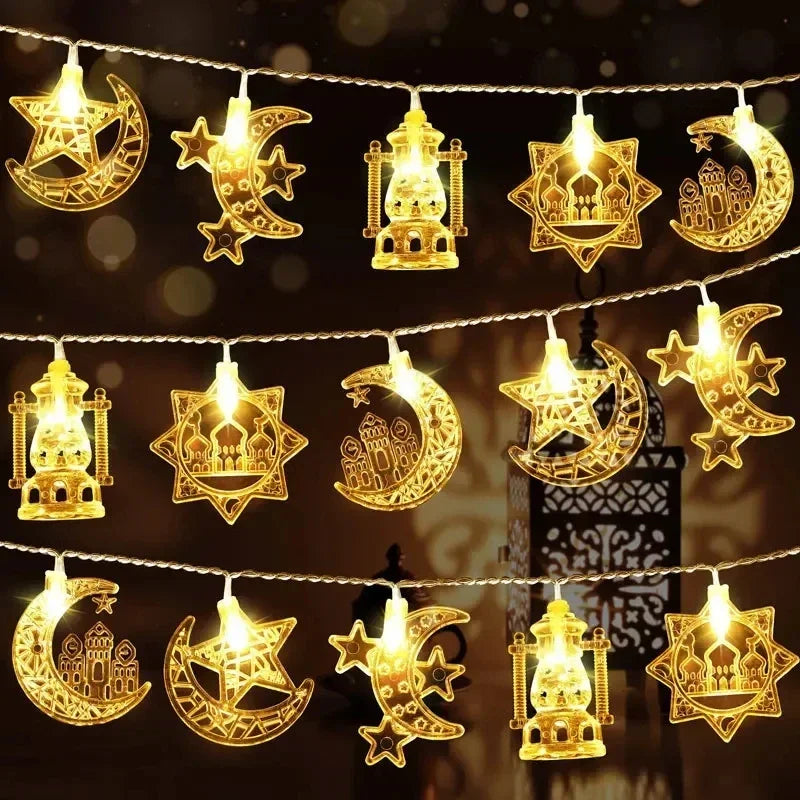 1.5M 10LED EID Mubarak LED String Lights Islam Muslim Festival Party Moon Star Castle Lantern Ramadan Home Decoration