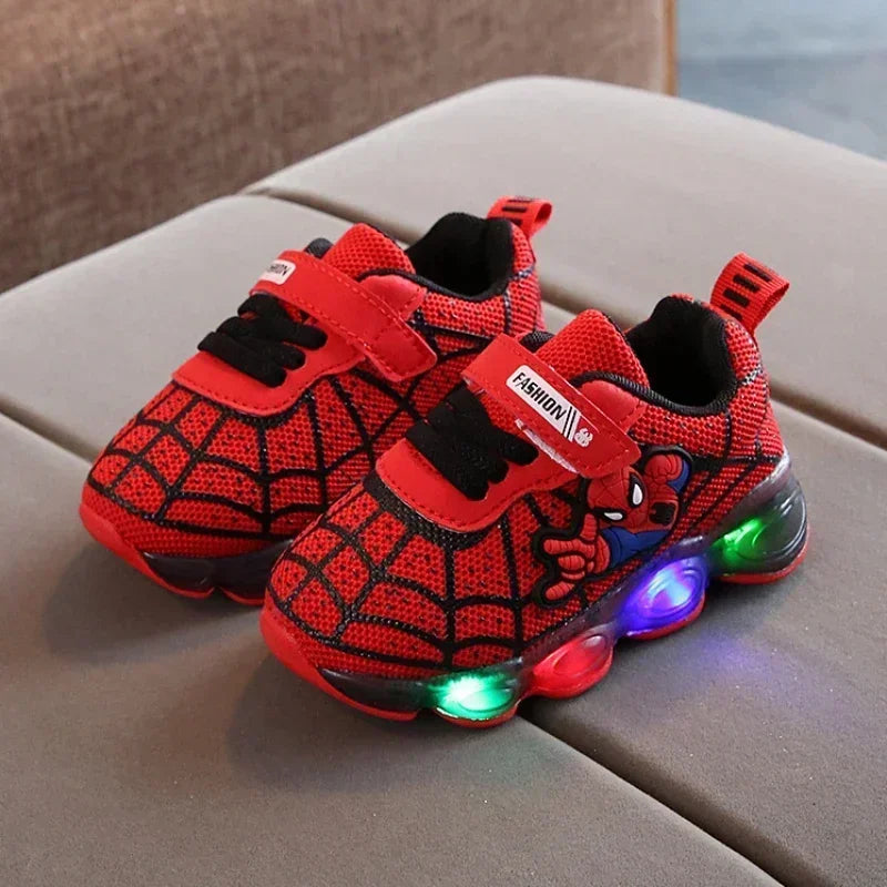 2024 New Spiderman Kids Sneakers Disney Children's Led Light Shoes Spring and Autumn Boys Sport Shoes Anti-slip Girls Shoes