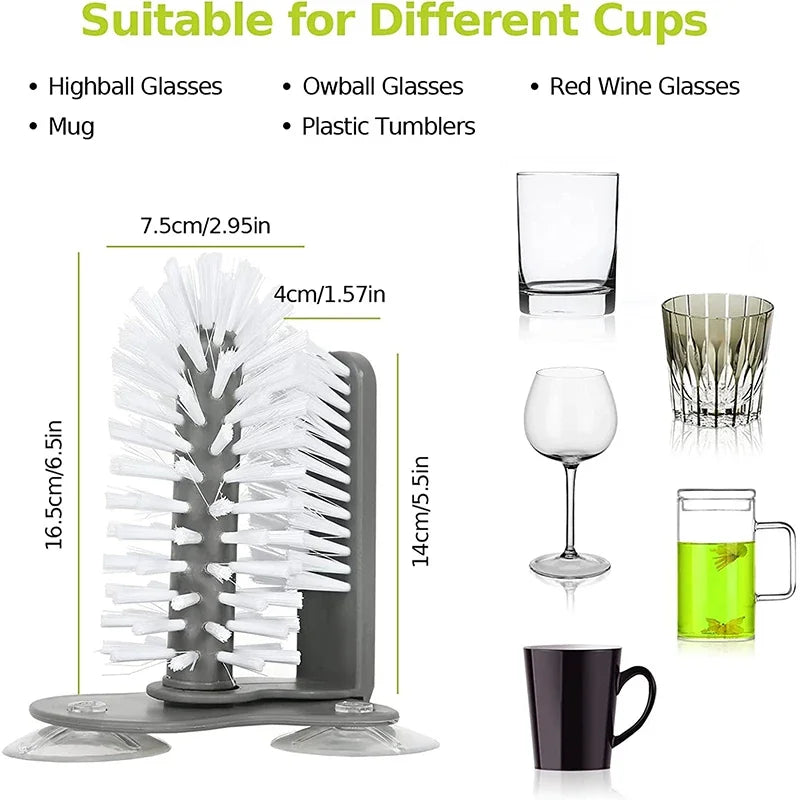 Water Bottle Cleaning Brush Glass Cup Washer with Suction Base Kitchen Sink Beer Glass Long Leg Cup Cleaning Brush