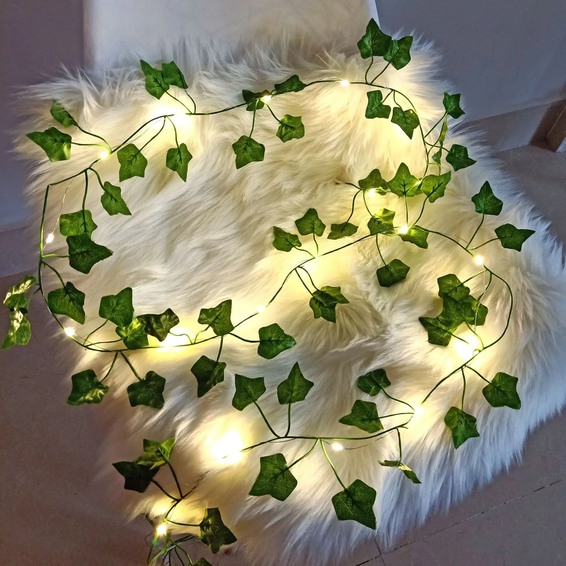 Silk Fake Green Leaf Ivy Vine with LED Lights String for Home Bedroom Decor Wedding Glowing Artifical Plant Garland Decor