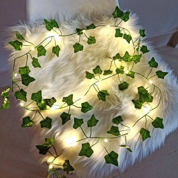 Silk Fake Green Leaf Ivy Vine with LED Lights String for Home Bedroom Decor Wedding Glowing Artifical Plant Garland Decor