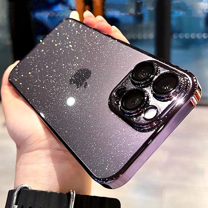 Luxury Electroplated Glitter Phone Case For iPhone 11 12 13 14 15 Pro Max Plus Transparent Bumper Shockproof Back Cases Cover