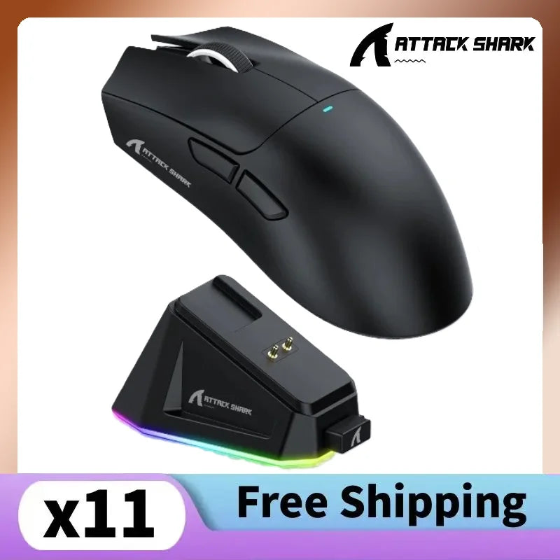 Attack Shark X11 PAW3311 Black Bluetooth Mouse, Triple Mode Connectivity, Touch Magnetic Charging Dock, Ultra-Light Gaming Mouse