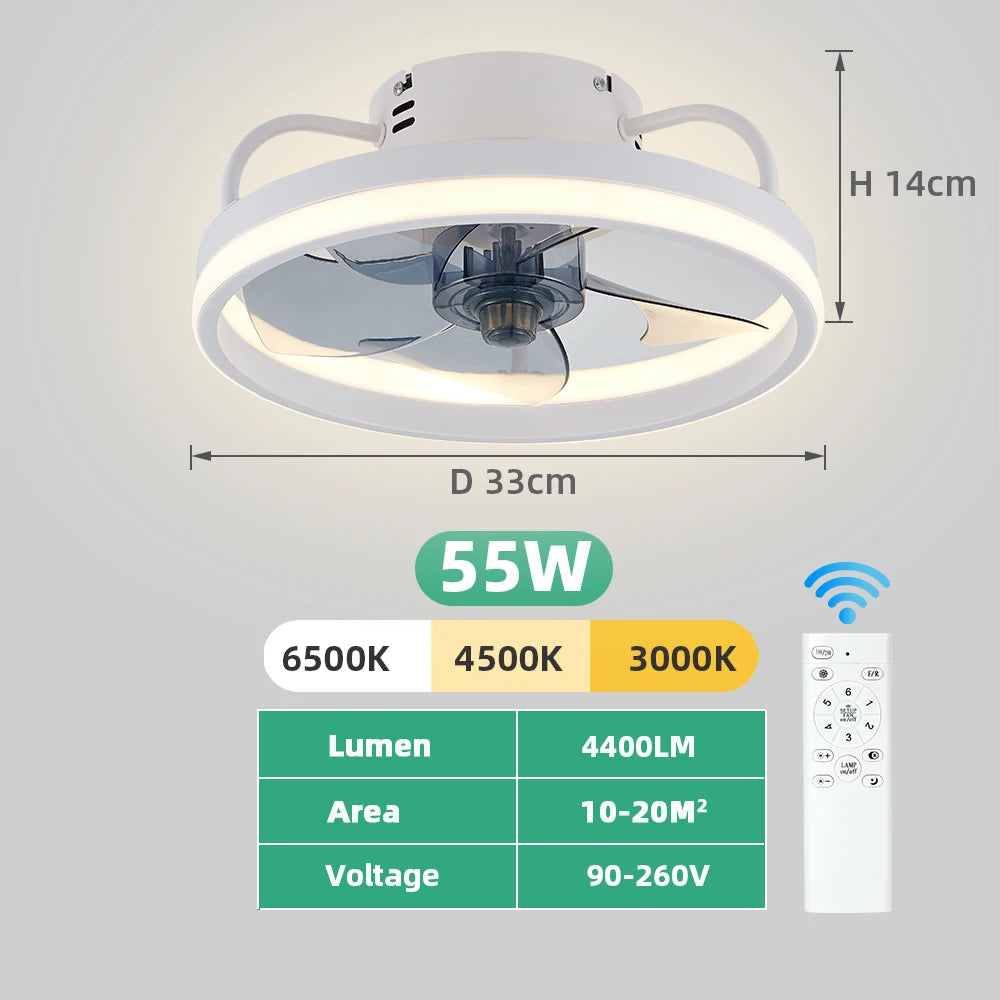 LED ceiling fan light DC motor with light power 55W bedroom decoration ventilation fan ligh90V~265V invisible blade mute - Aurex