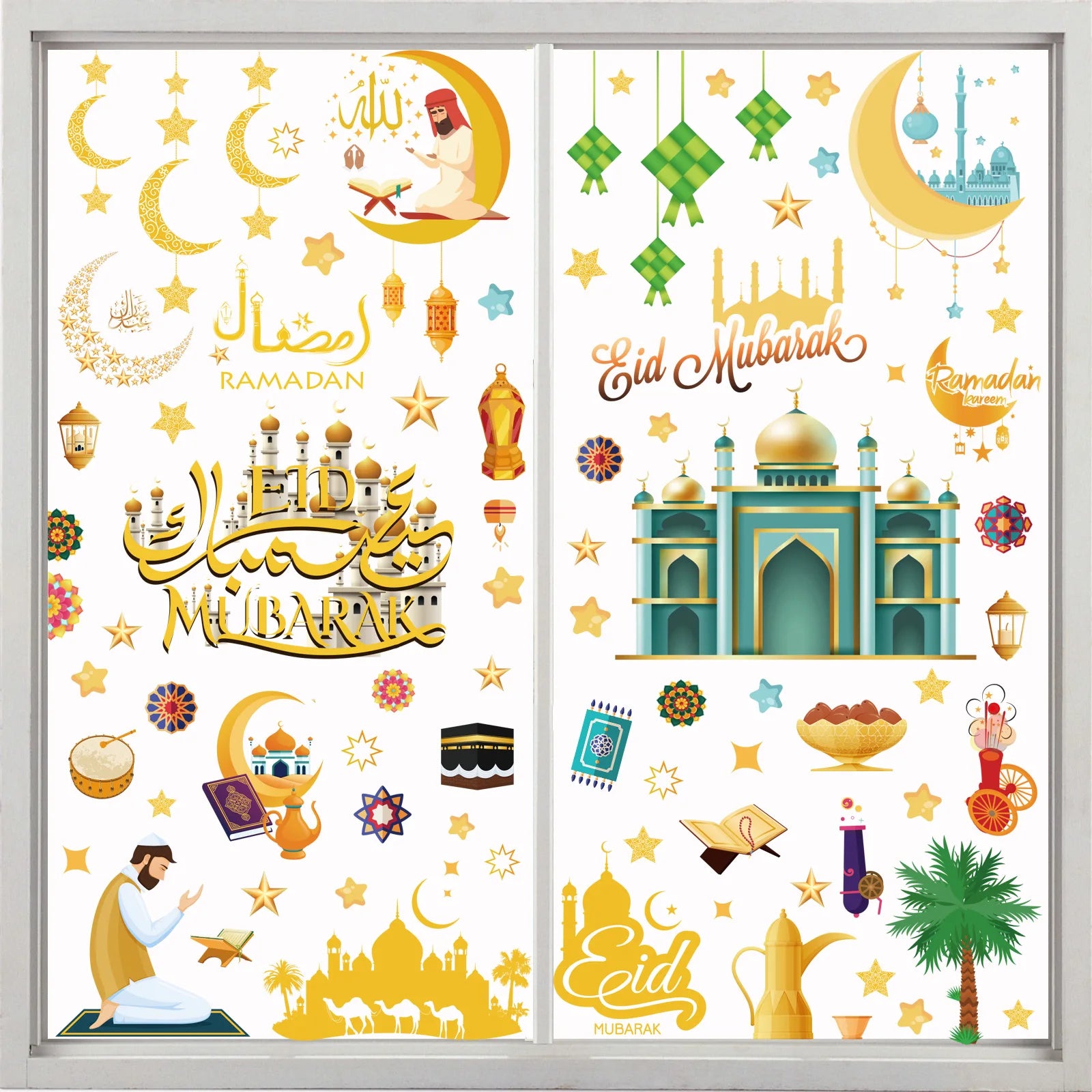 1set Ramadan Kareem Wall Sticker Ramadan Decoration 2025 Eid Mubarak Window Wall Sticker Islamic Muslim holiday Party Decor