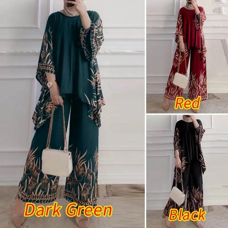 Muslim Hijab Tracksuits ZANZEA 2PCS Vintage Matching Sets Summer Wide Leg Pant Sets Bohemain Floral Blouse & Trousers Suit 2024 - Aurex