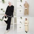 2Pcs Ramadan Eid Abaya Women Muslim Knitted Sweater Tops Pants Set Turkey Arab Islamic Clothing Dubai Modest Kaftan Outfits Suit - Aurex