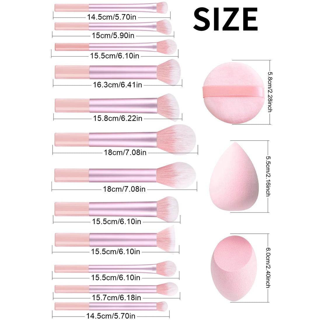 15pcs professional makeup brush set - classic everyday including 2pcs bevel and water drop beauty egg, 1 powder puff beauty tool