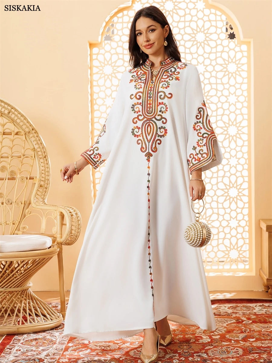 Siskakia Ramadan Muslim Women's Embroidered Loose abaya Dresses For Women Gala Morocco Dubai Elegant Casual Kaftan