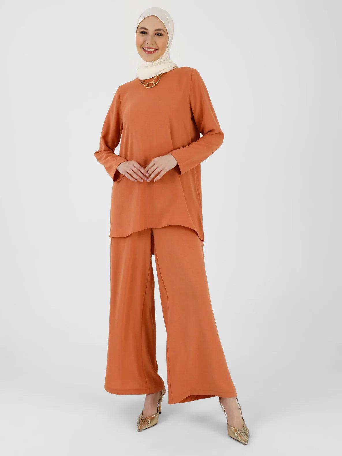 Muslim Wide Leg Trousers Suits for Women, Solid Long Tops and Pant Sets, Islamic Fashion, Urban Tracksuit, Two Piece Sets - Aurex