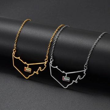 Anniyo The United Arab Emirates Map Flag Necklaces for Women Girls Jewelry UAE charms Map @326621