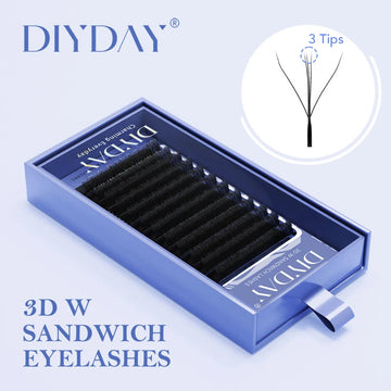 DIYDAY New 3D W Shape Eyelash Extensios Three-core Shape Faux Eyelashes Premade Volume Fans W Style Shaped 3D Mink False Lashes