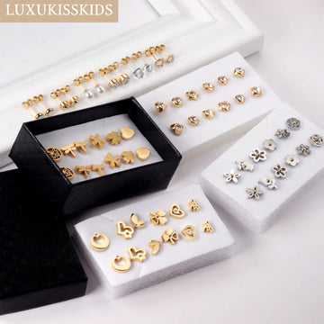 LUXUKISSKIDS Earrings Sets For Women Fashion Stainless Steel 6Pairs/Lots Stud Piercing 316L Hypoallerge Small brinco Child Gifts