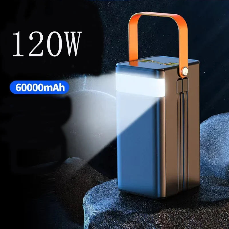 120W Large Capacity 60000mAh Super Fast Power Bank, Outdoor Camping Live Streaming Mobile Power Bank