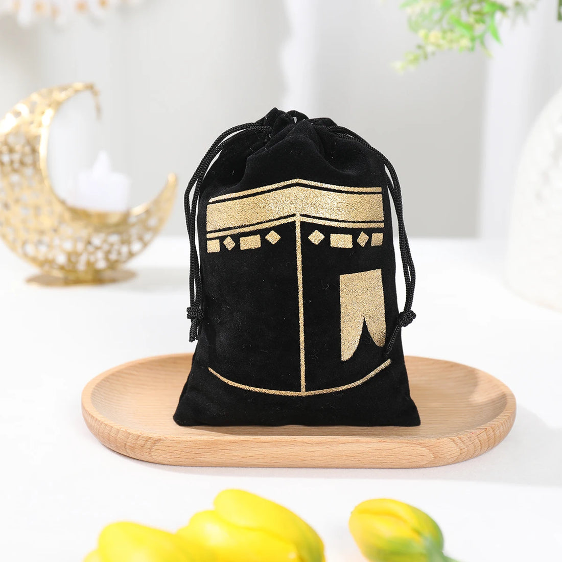 6pcs Black Velvet Gold Stamping candy bag Decorations For Home 2024 Ramadan Kareem Islam Muslim Party Supplies Happy Eid Al-fitr