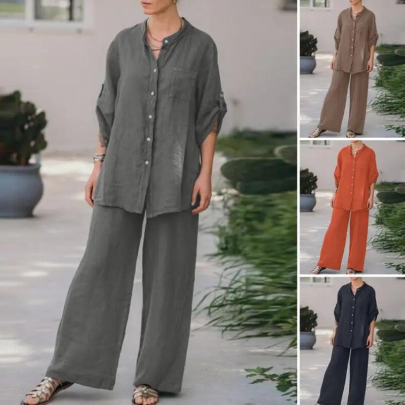 Eid Two-Piece Set – Women's Shirt with Pocket & Wide-Leg Pants Modest Outfit for Ramadan & Dubai - Aurex