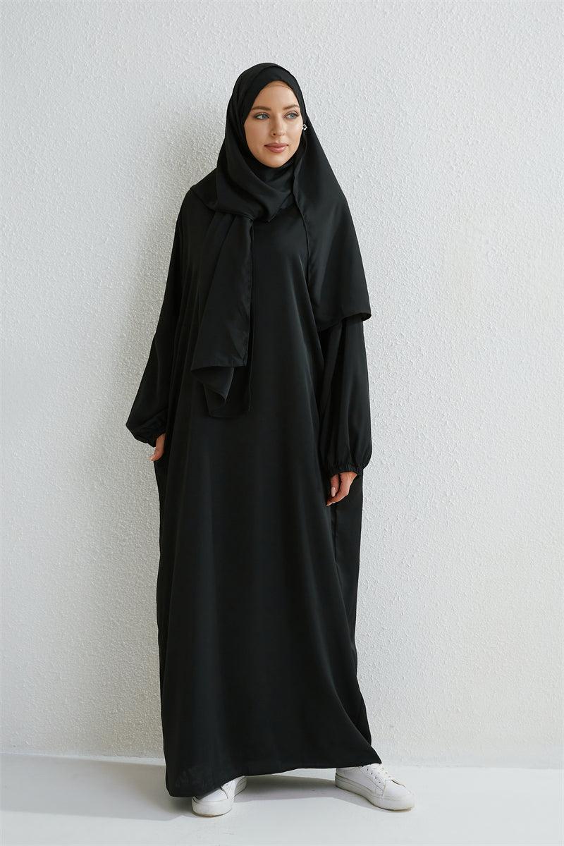 Muslim Sets Two Pieces Prayer Clothing Long Hooded Smocking Sleeve Shirts Hijab Loose Maxi Skirts Elastic Waist Women Abaya Sets - Aurex