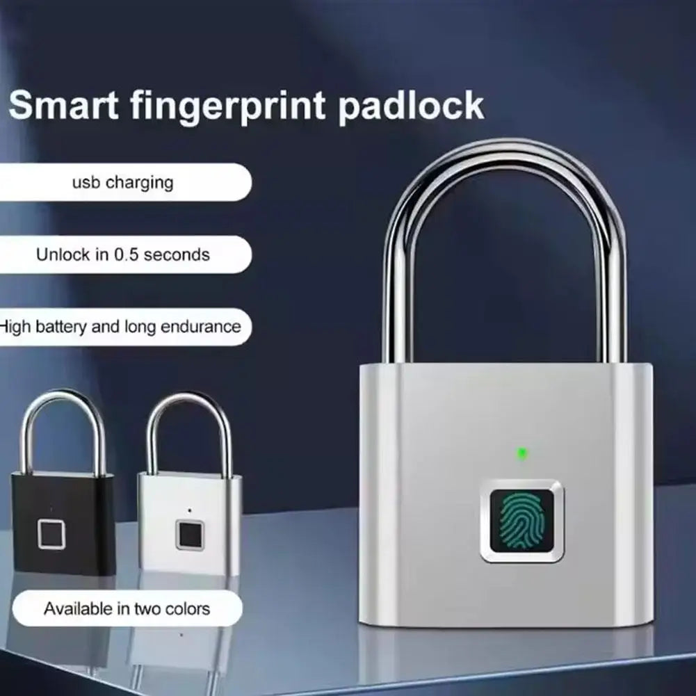 Keyless USB Charging Smart Padlock Waterproof Biometric Fingerprint Door Lock Unlock Portable Security Anti-theft Padlock