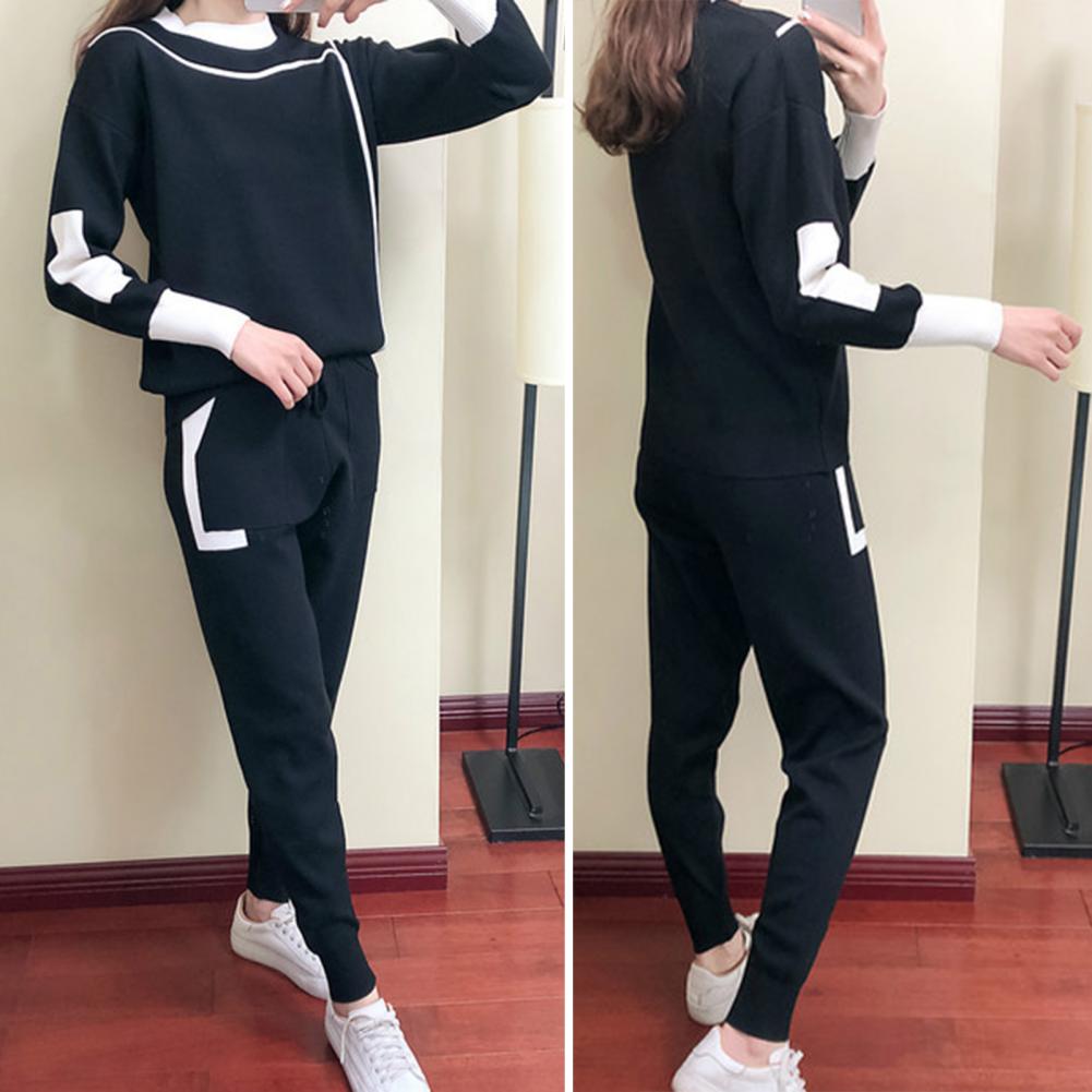 Women’s 2023 Autumn Winter O Neck Sweater Two Piece Set Female Knitted Pants Suits Fashion Casual Pullover Tracksuits Outwear - Aurex