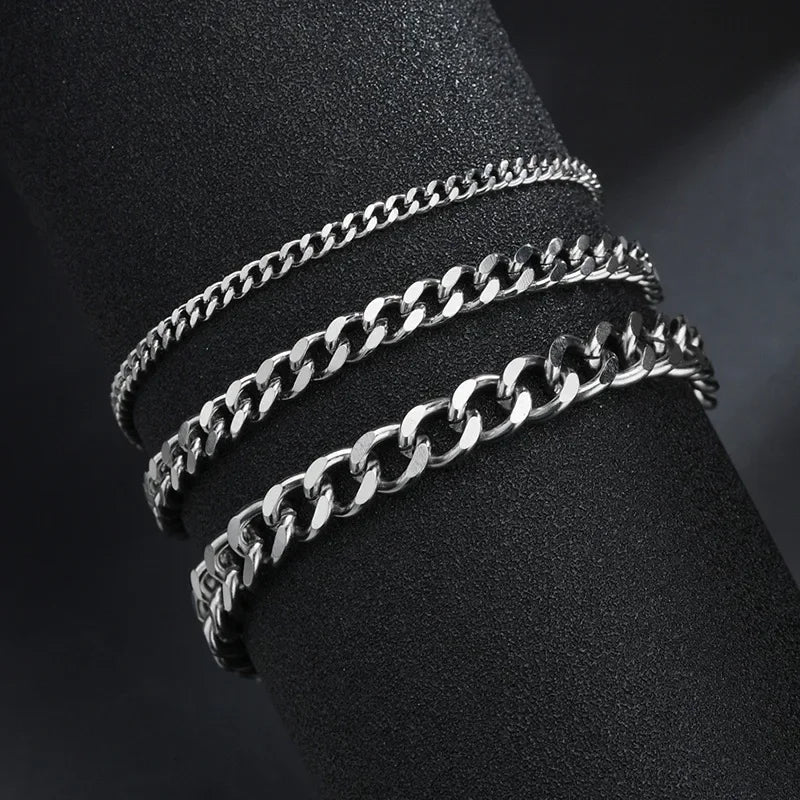 Fashion Stainless Steel Men Curb Cuban Chain Bracelet Women Bracelet On Hand For Couple Unisex Wrist Hand Jewelry Gift Party