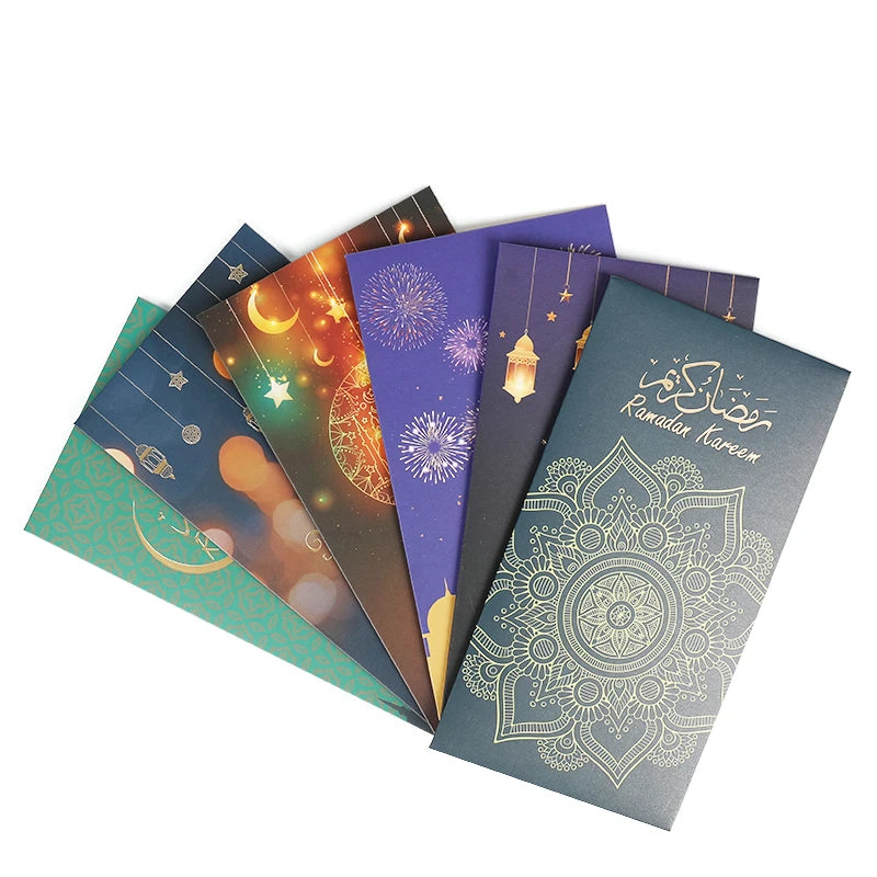 6pcs Eid Mubarak Cash Envelopes Money Cards Ramadan Moon Castle Decoration 2025 Islamic Muslim Eid Al-fitr Invitation Supplies