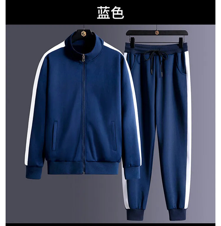 2024 Autumn Korean Tracksuit Men Zip Pocket Running Sets Striped Sporting Suit Jacket+ Sweatpants Jogging Fitness Clothing - Aurex