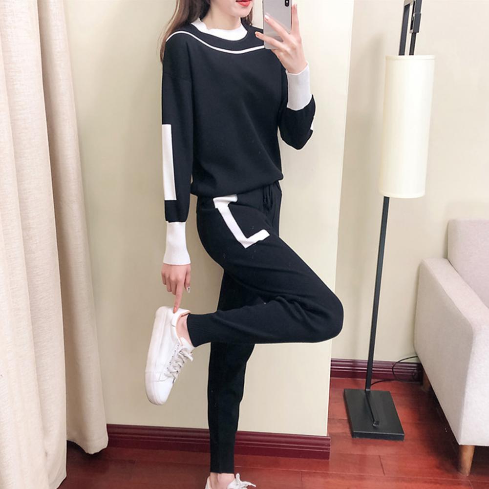 Women’s 2023 Autumn Winter O Neck Sweater Two Piece Set Female Knitted Pants Suits Fashion Casual Pullover Tracksuits Outwear - Aurex