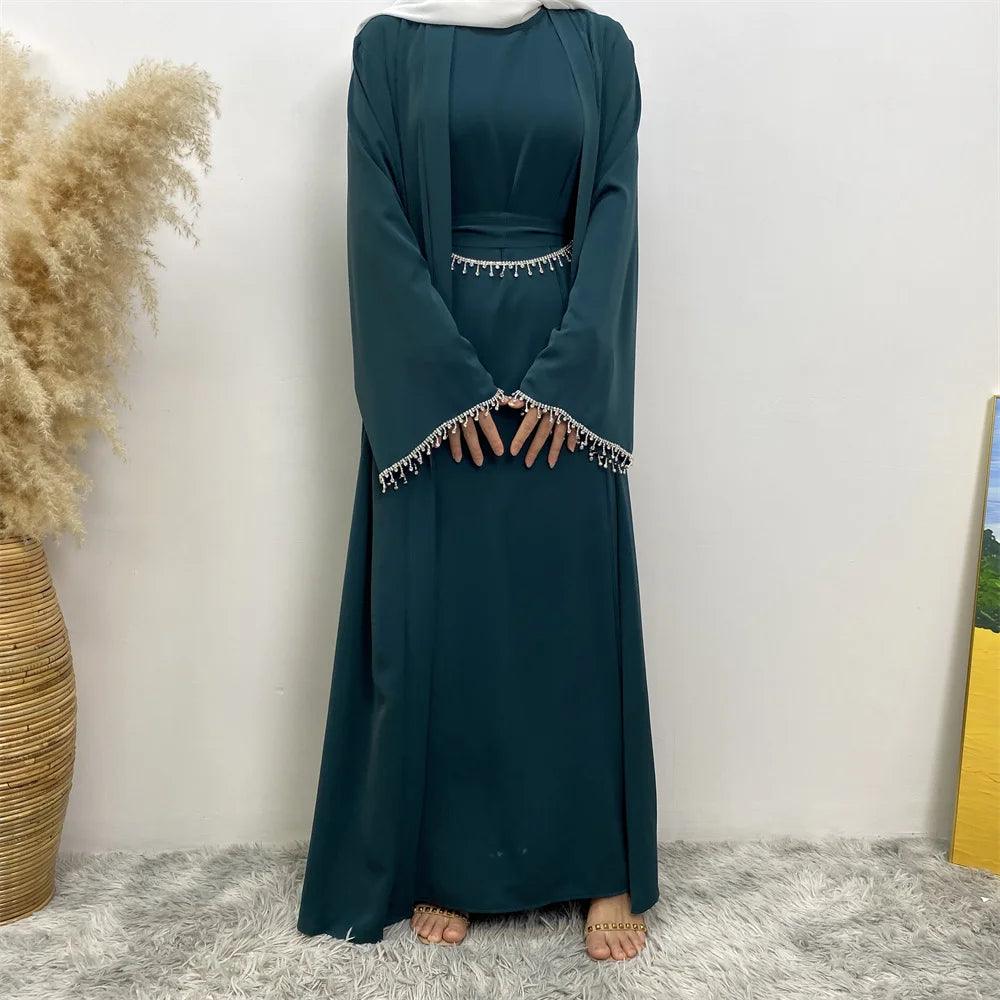 New fashion Muslim women sleeveless dress plus Muslim cardigan two-piece Arab Turkey Dubai dress elegant temperament clothing - Aurex