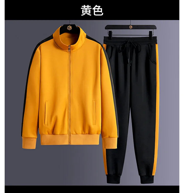 2024 Autumn Korean Tracksuit Men Zip Pocket Running Sets Striped Sporting Suit Jacket+ Sweatpants Jogging Fitness Clothing - Aurex