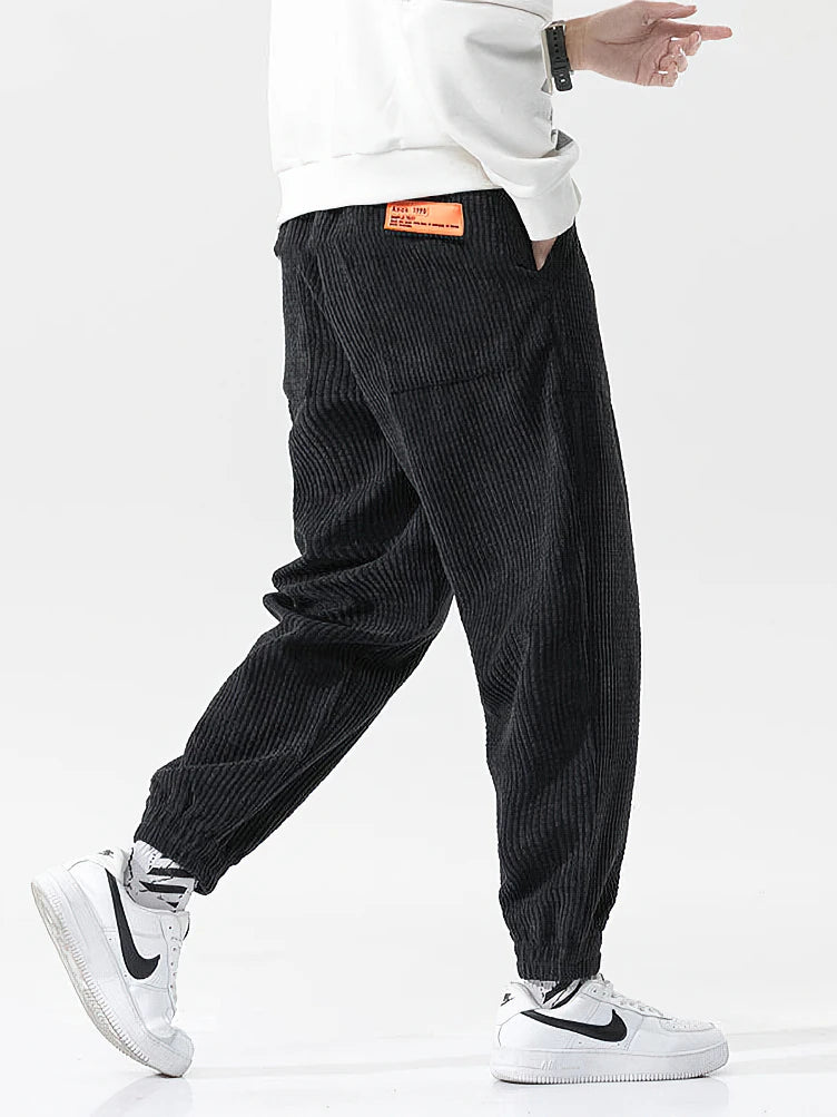 Baggy Corduroy Sweatpants Men Solid Color Casual Autumn Winter Tech Fleece Sport Loose Joggers Harem Pants Male Long Trousers