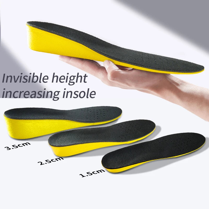 Invisiable Height Increase Insoles for Women Men Heel Lift Yellow Shoes Sole Pad Breathable Shock Absorption Feet Care Cushion