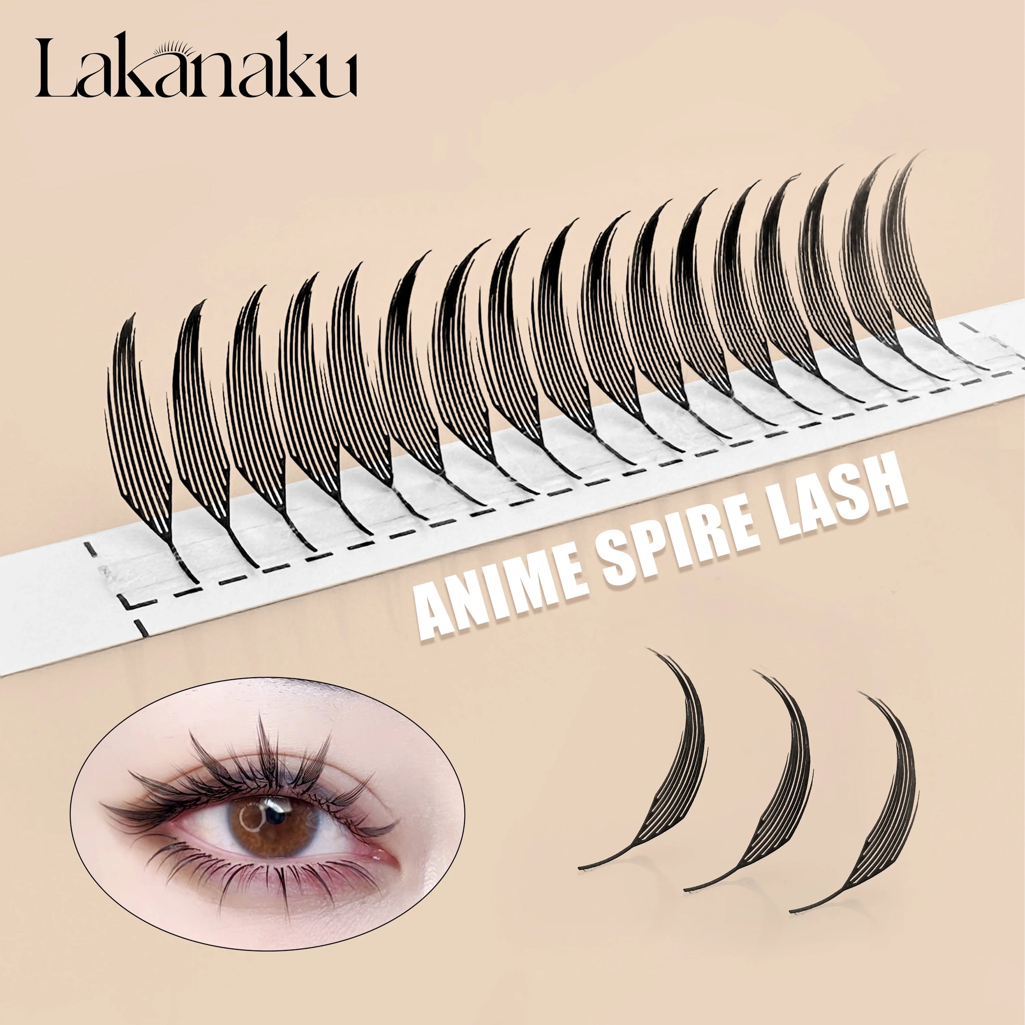 LAKANAKU Cashmere Feather Individual Eyelash Extensions C CC D Curl Comic Spire Premium Mink Lashes Extensions