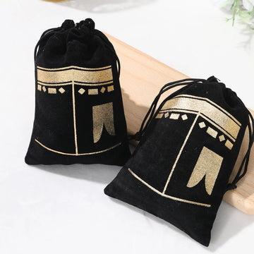 6pcs Black Velvet Gold Stamping candy bag Decorations For Home 2024 Ramadan Kareem Islam Muslim Party Supplies Happy Eid Al-fitr