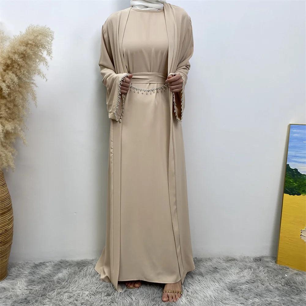 New fashion Muslim women sleeveless dress plus Muslim cardigan two-piece Arab Turkey Dubai dress elegant temperament clothing - Aurex